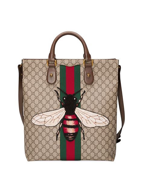 gucci men's bee-print gg supreme tote bag tan|Gucci Tote Bags for Men .